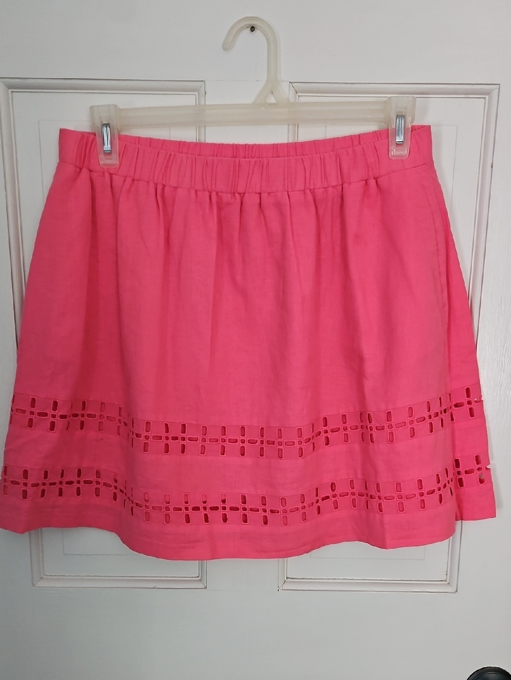 crown & ivy Bright Melon Pink Eyelet Linen Blend Mini Skirt